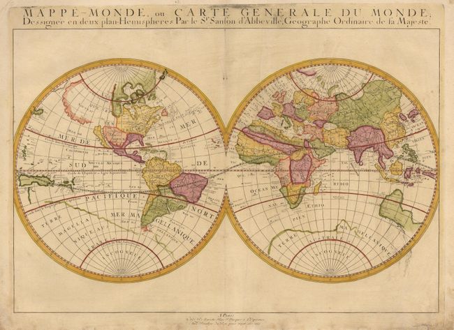 Mappe-Monde, ou Carte Generale du Monde; Dessignee en deux plan - Hemispheres Par le Sr. Sanson d'Abbeville, Geographe Ordinaire de sa Majeste