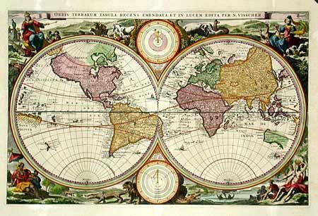 Orbis Terrarum Tabula Recens Emendata et in Lucem Edita per N. Visscher