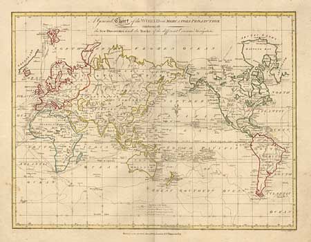A General Chart of the World on Mercator's Projection exhibiting  all the New Discoveries and the Tracks, of the different Circum-Navigators