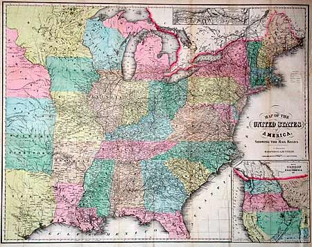 Map of the United States of America, Showing the Rail Roads To Illustrate Harpers Gazetteer
