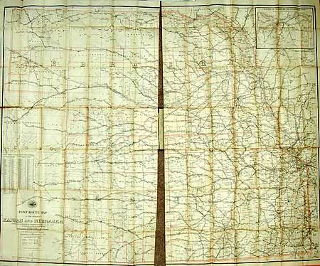 Post Route Map of the States of Kansas and Nebraska showing Post Offices