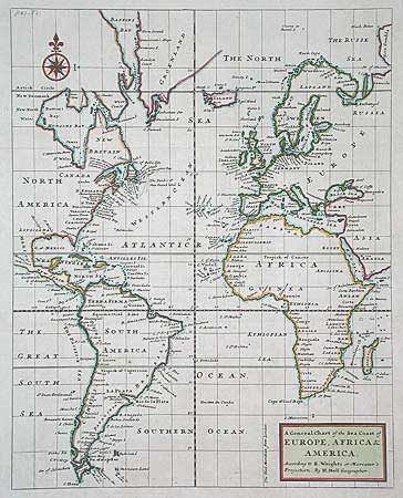 A General Chart of the Sea Coast of Europe, Africa & America. According to  E. Wrights or Mercator's Projection
