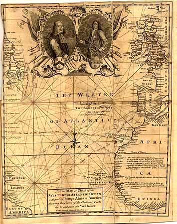 A New Map or Chart of the Western or Atlantic Ocean, with part of Europe Africa & America: Shewing the Course of the Galleons, Flota &c. to and from the West Indies