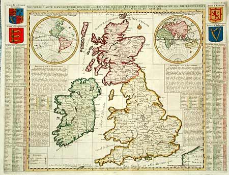 Nouvelle Carte d' Angleterre, d' Ecosse et d' Irlande, avec des Instructions pour connoitred les Differents Etats de la Courone d' Angleterre 