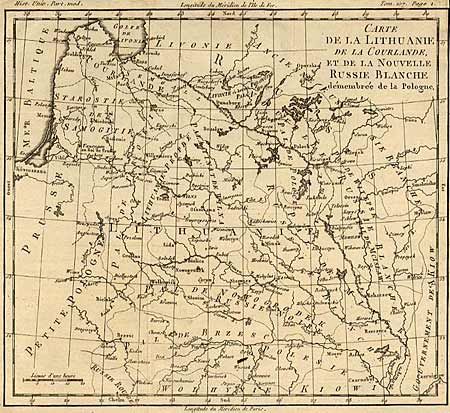 Carte de la Lithuanie de la Courlande, et de la Nouvelle Russie Blanche demembree de la Pologne