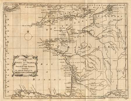 A complete Chart of the Coast of France from Ostend, to Cape Finisterra, including the opposite Coast, of the British Channel
