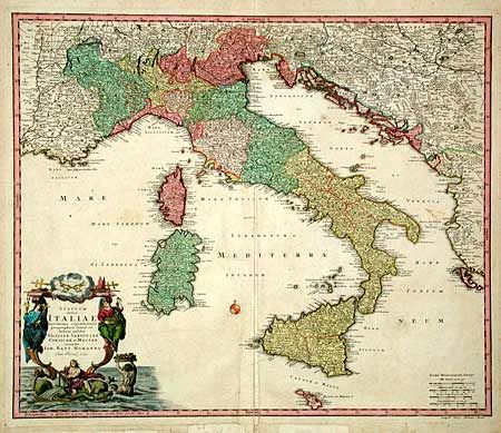 Statuum totius Italiae novissima repraesentatio geograhica simul exhibens insulas Siciliae Sardiniae Corsicae et Maltae conante
