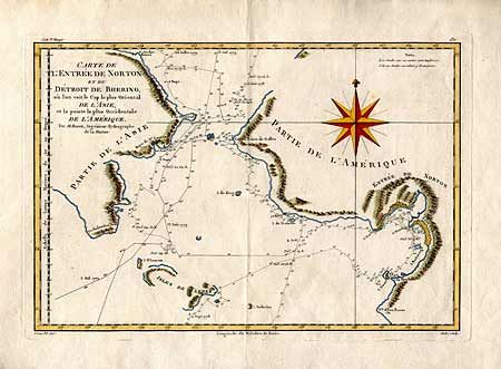 Carte de l' Entree de Norton et du Detroit de Bhering ou l' on voit le Cap le plus Oriental de l' Asie, et la pointe la plus Occidentale de l' Amerique
