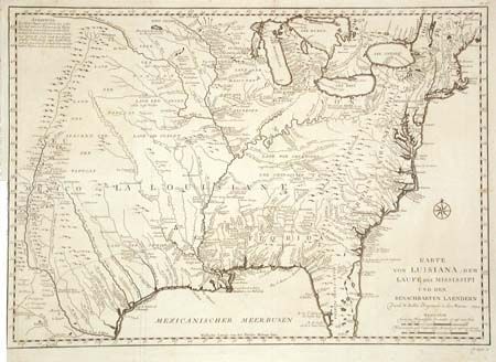 Karte von Luisiana, dem Laufe des Mississipi und den Benachbarten Laendern