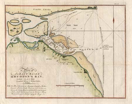 A Map Exhibiting Mr. Hearnes Tracks in his two Journies for the discovery of the Copper Mine River  [together with] A Plan of Albany River in Hudson's Bay