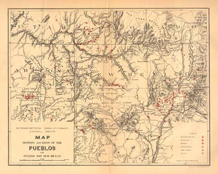 Map of the Province of Tusayan, Arizona Surveyed by A.L. Webster, 1881 [together with]  Map Showing the Location of the Pueblos of Arizona and New Mexico