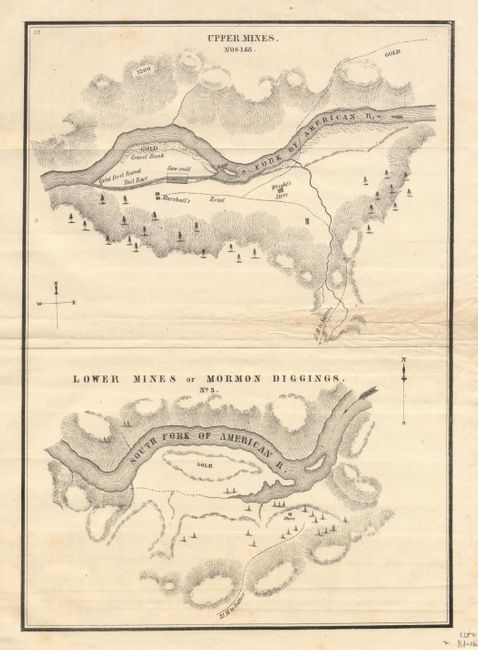 Positions of the Upper and Lower Gold Mines on the South Fork of the American River, California, July 20, 1848 [in set with] Upper Mines [on sheet with] Lower Mines or Mormon Diggings