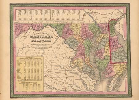 A New Map of Maryland and Delaware with their Canals, Roads & Distances