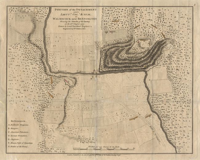 Position of the Detachment under Lieutt. Coll. Baum, at Walmscock near Bennington Shewing the Attack of the Enemy on the 16th. August 1777