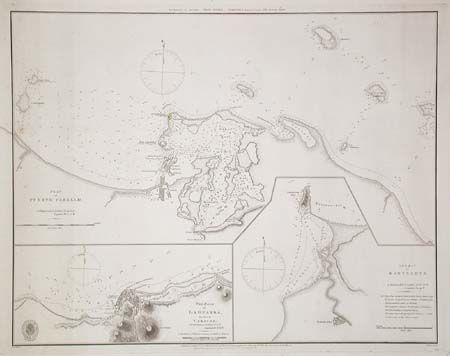 The Bay of Bacelona [on sheet with] Plan of Puerto Cabello [and] The Road of La Guayra, the Port of Caracas
