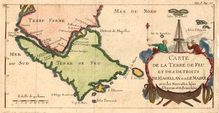Carte de la Terre de Feu et des Detroits de Magellan et de le Maire avec les Nouvelles Isle