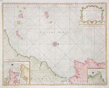 A Correct Chart of the Coast of Portugal & Barbaria, from C. Finisterra to C. Baydor, With the Canarie Isles