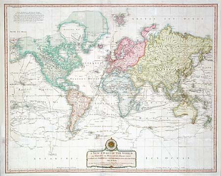 A New Chart of the World on Wright's or Mercator's Projection in which are Exhibited All The Parts Hitherto Explored or Discovered with the Tracks of the British Circumnavigators Byron, Wallis Carteret and Cook, &c. and the Track of La Perouse