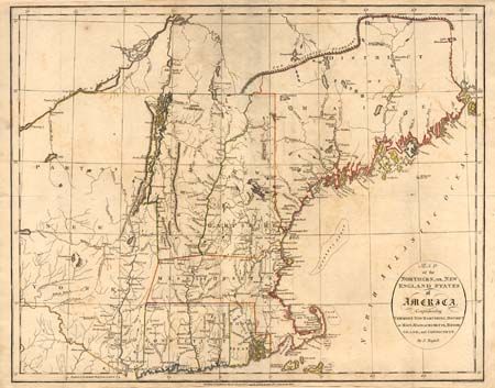Map of the Northern, or, New England States of America, Comprehending Vermont, New Hampshire, District of Main, Massachusetts, Rhode Island, and Connecticut.