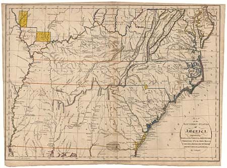 Map of the Southern States of America, Comprehending Maryland, Virginia, Kentucky, Territory Sth. of the Ohio, North Carolina, Tennessee Governmt. South Carolina, & Georgia