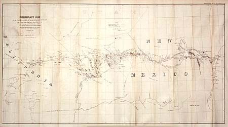 Preliminary Map of the Western Portion of the Reconnaissance and Survey for a Pacific Railroad Route Near the 35th Par. Made by Capt. A.W. Whipple. T.E. in 1853-4