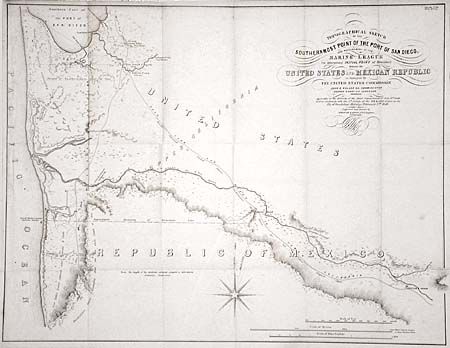 Topographical Sketch of the Southernmost Part of the Port of San Diego, and measurement of the Marine League for determining Initial Point of Boundary between the United States and Mexican Republic as Surveyed by The United States Commission