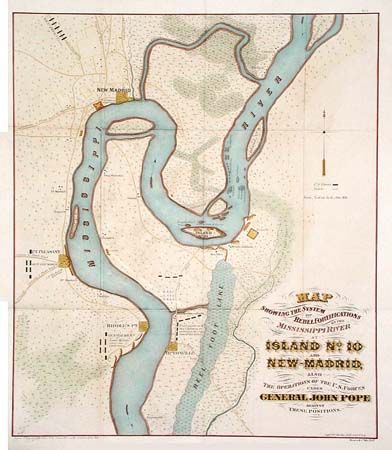 Map Showing the System of Rebel Fortifications on the Mississippi River at Island No. 10 and New-Madrid, also The Operations of the U.S. Forces under General John Pope
