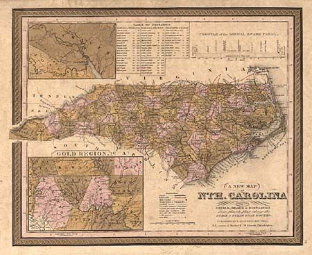 A New Map of Nth. Carolina with its Canals, Roads & Distances from place to place along the Stage & Steam Boat Routes
