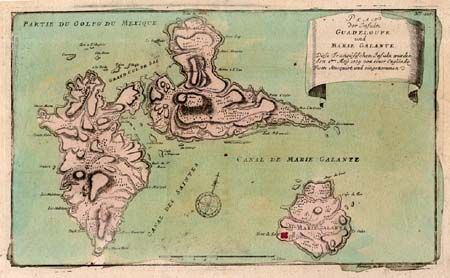 Plan der Insulen Guadeloupe und Marie Galante