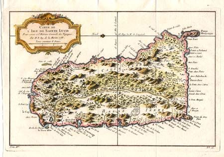 Carte de l' Isle de Sainte Lucie pour servir a l' Histoire Generale des Voyages