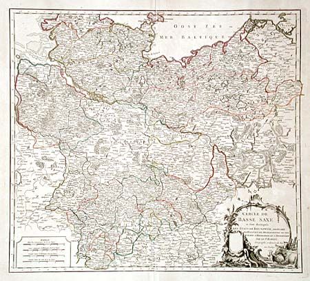 Cercle de Basse Saxe ou font distingues les Etats de Brunswich, les Duches de Holstien, de Mecklenbourg et des Eveches d' Hildesheim, et d' Halberstadt
