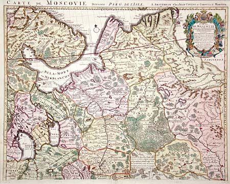 Carte De Moscovie Dressee par Guillaume de l' Isle