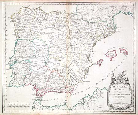 Hispania Antiqua in tres praecipuas partes, fcilicet Tarraconensem, Lusitaniam, et Baeticam