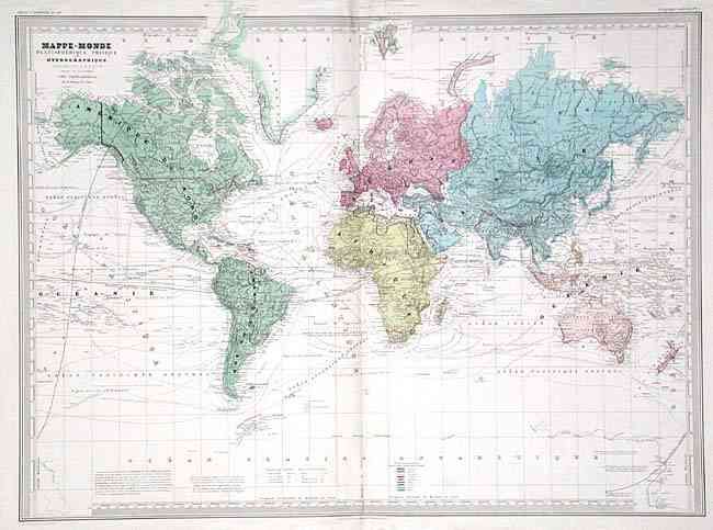 Mappe-Monde Planispherique Physique et Hydrographique