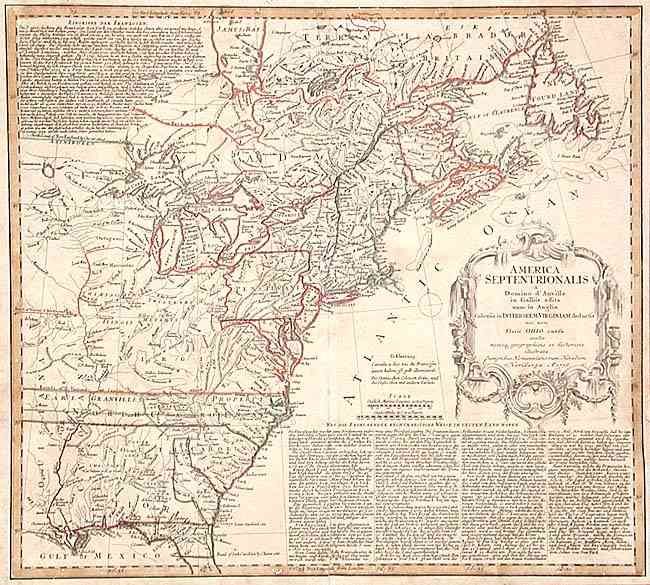 America Septentrionalis a Domino d' Anville in Galliis edita nune in Anglia Coloniis in Interiorem Virginiam deductis nec non Fluvii Ohio cursu . . .