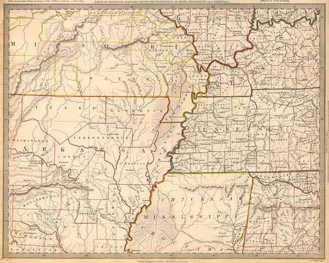 North America. Sheet X. Parts of Missouri, Illinois, Kentucky, Tennessee, Alabama, Mississippi and Arkansas.