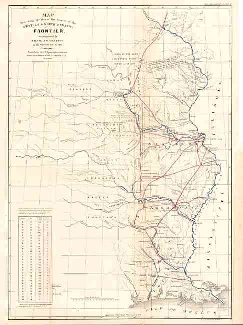 Map Illustrating the plan of the defences of the Western & North-Western Frontier, as proposed by Charles Gratiot, in his report of Oct. 31, 1837.