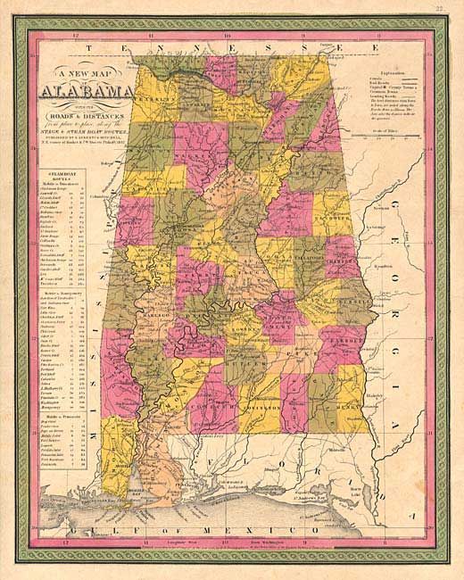 A New Map of Alabama with its Roads and Distances from place to place along the Stage & Steamboat Routes