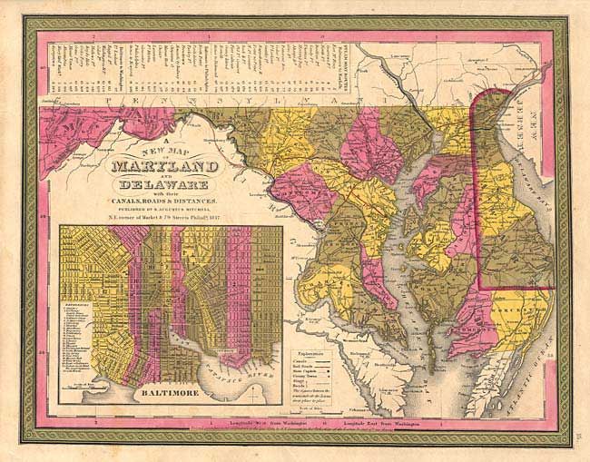 A New Map of Maryland and Delaware with their Canals, Roads and Distances