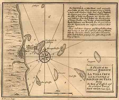 A Plan of the City and Harbour of la Vera Cruz and the Castle of San Juan de Uluaprincipal Port of New Spain Lat: 19:10'