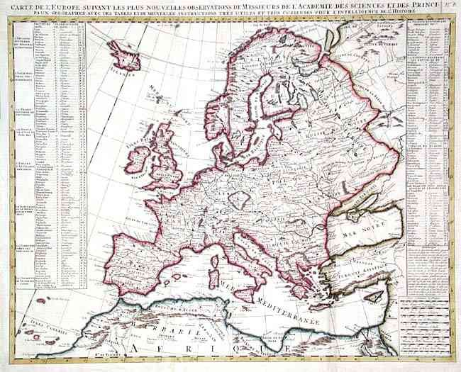 Carte de l' Europe Suivant les plus Nouvelles Observations de Messieurs de l'Academie des Sciences et des Principaux Geographes