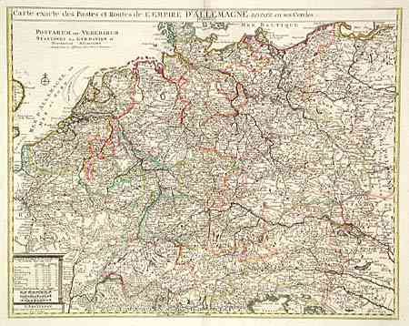 Carte exacte des Postes et Routes de l' Empire d' Allemagne divisee en ses Cercles