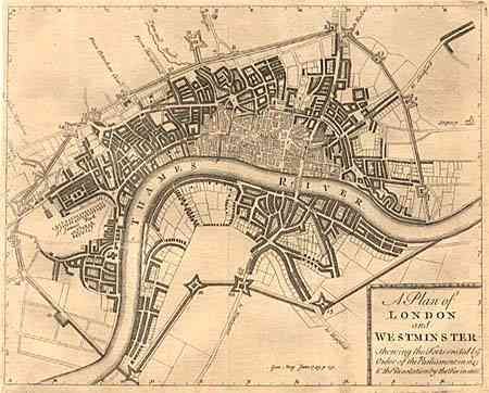 A Plan of London and Westminster Shewing the Forts erected by Order of the Parliament in 1643 & the Desolation by the Fire in 1666