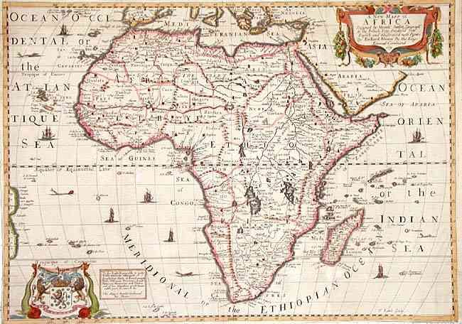 A New Mapp of Africa Designed by Mounsir Sanson, Geographer to the French King.  Rendered in Englishby the Kings Especiall Command