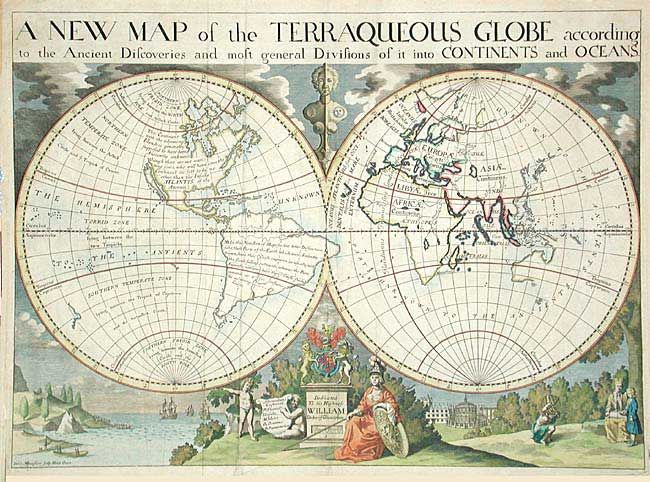 A New Map of the Terraqueous Globe according to the Ancient Discoveries and most general Divisions of it into Continents and Oceans