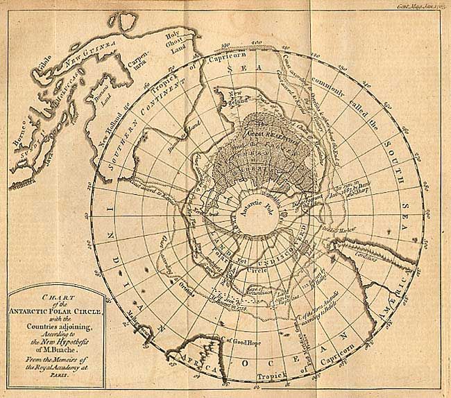 Chart of the Antarctic Polar Circle, with the Countries adjoining, According to the New Hypothesis of M. Bauche