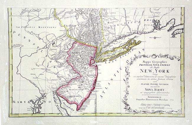 Mappa Geographica Provinciae Novae Eboraci ab Anglis New-YorkNova Jersey ex topographicis observationibus