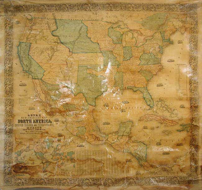 Monk's New American Map exhibiting the larger portion of North America; embracing the United States and Territories, Mexico and Central America including the West India Islands, Canadas, New Brunswick, Nova Scotia