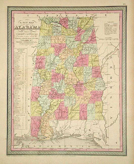 A New Map of Alabama with its Roads & Distances from place to place, along the Stage & Steam Boat Routes