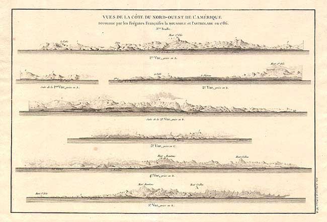 Vues de la Cote du Nord-Ouest de l' Amerique reconnue par les Fregates Francaices la Bousole et l' Astolabe en 1786. 1ere Fueille [in set with]   2e Feuille [and]  3e Feuille